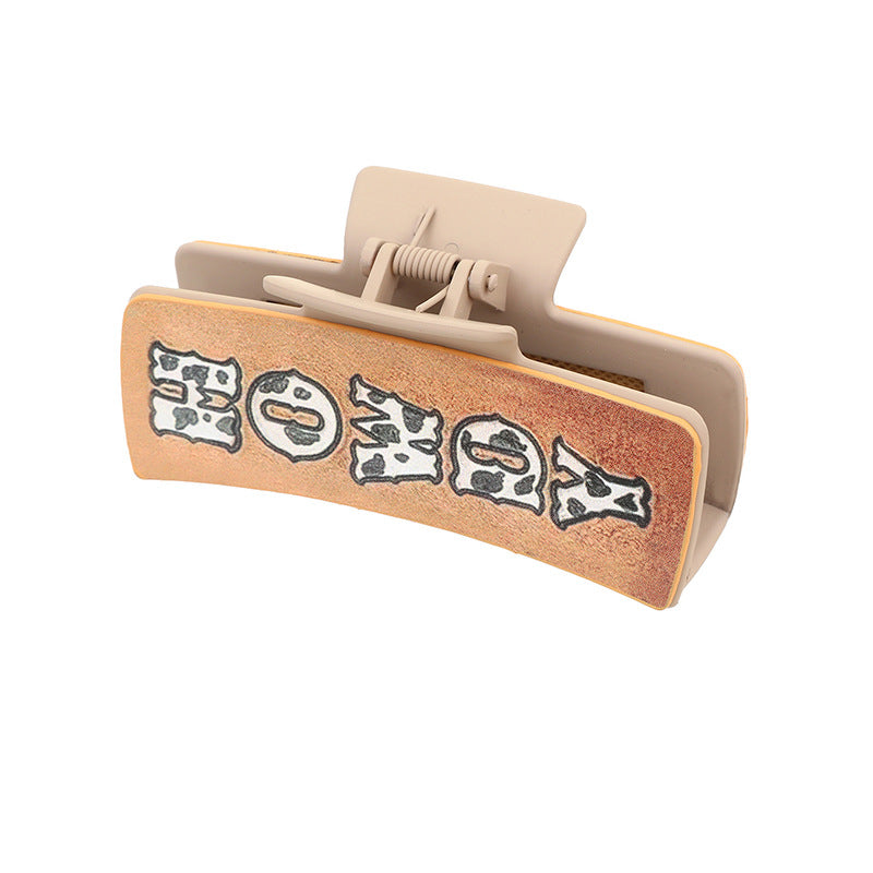 Wholesale Western Denim Style Cactus English Letters Leather Women's Hairpin Grab Clip Shark Clip